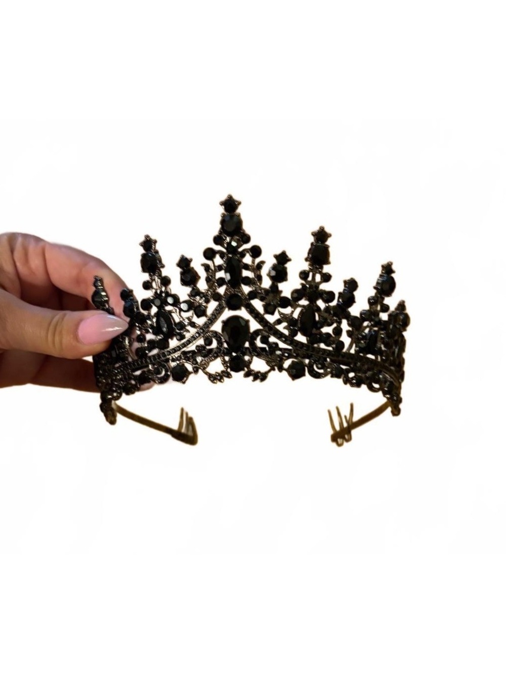 Black Rhinestone Crown Tiara Headpiece